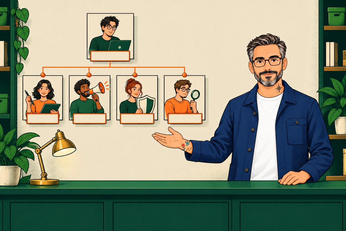 Illustration for the AGENCY guide: the Hold My GPU host at his counter